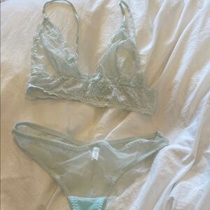 Delicate Lace Bralette and Panty Set in Soft Blue